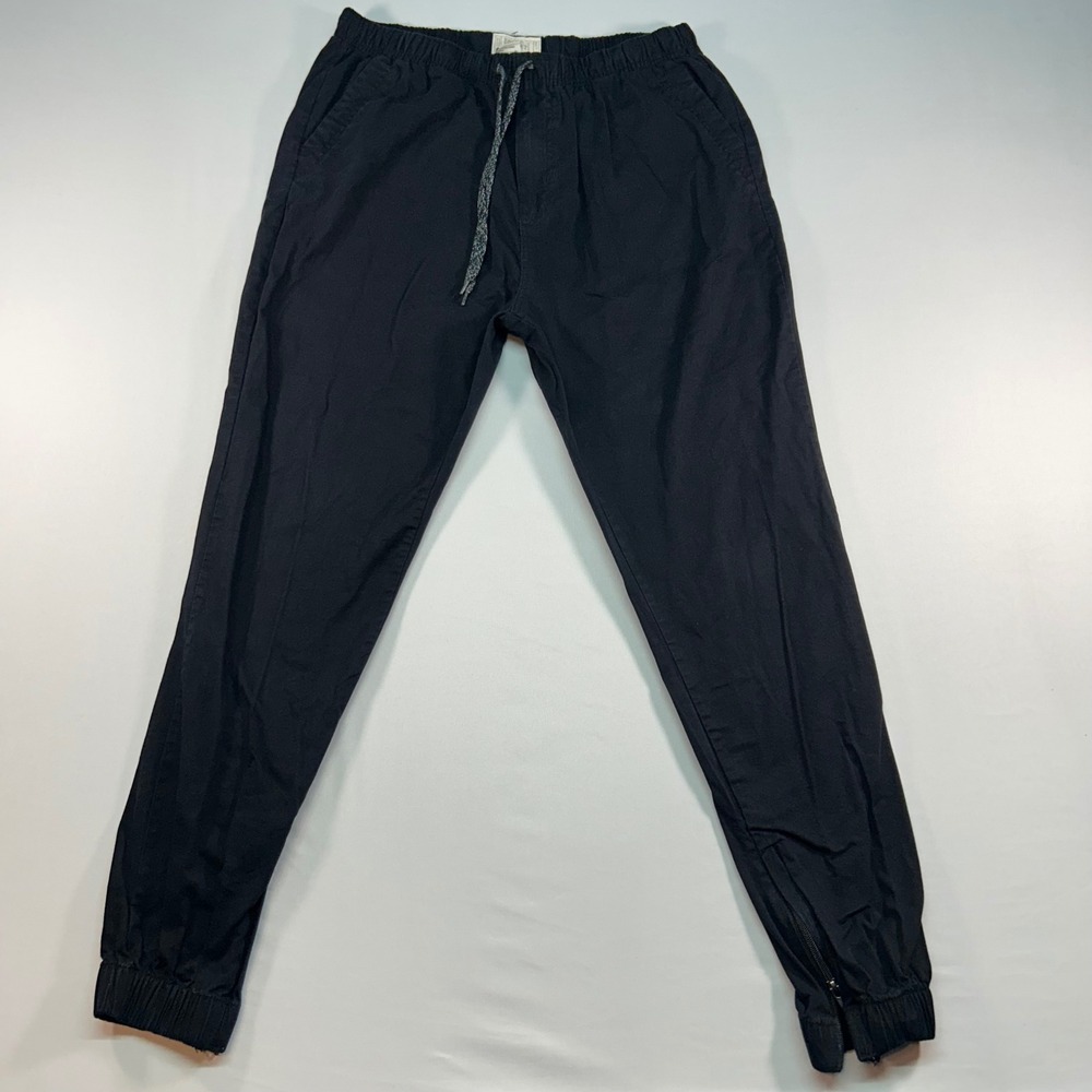 Free Planet Mens XL Black Twill Jogger Pant Drawstring Waist Zipper Cuffs FE9X61